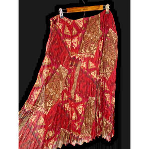 Ruby Rd Maxi Skirt Crinkle Pull On Long Red Tan Romantic Boho Western Y2K New 14